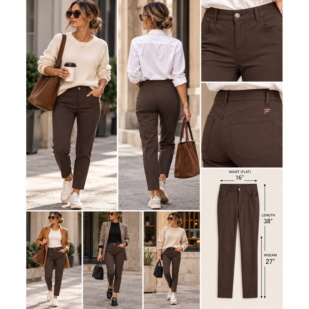 Fabletics Everywhere Slim Motion Tech Pants Women 32" Brown Stretch Travel